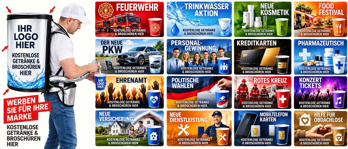 Promoter mit Kaffeerucksack und Beispiele für mobile Werbeaktionen – Kaffee und Broschüren als Einstieg in persönliche Kundengespräche